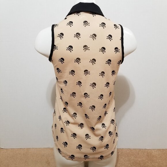 Julie's Closet top Medium skull crossbones punk semi sheer collared button up - Picture 3 of 11